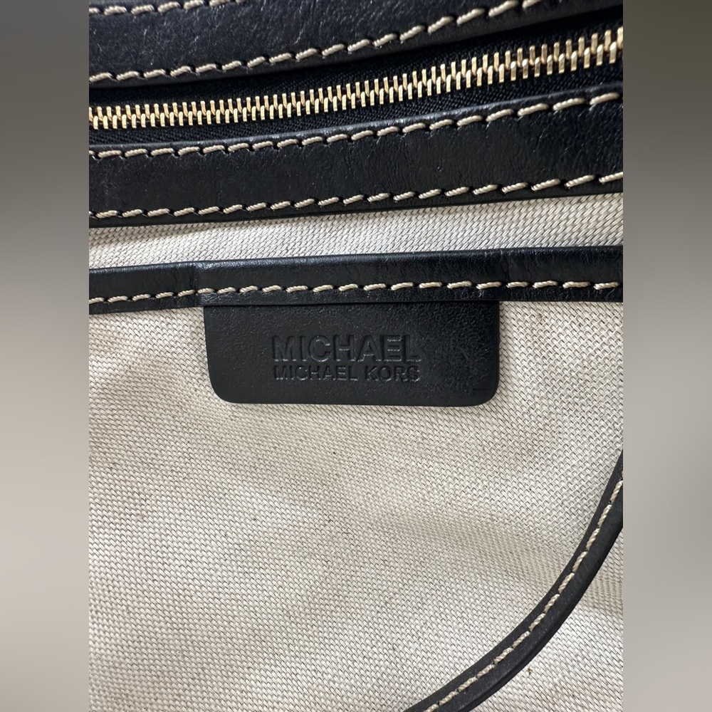 Michael Kors Black Leather Medium Shoulder Bag Side Belted Brass Logo Buckles - Picture 12 of 13
